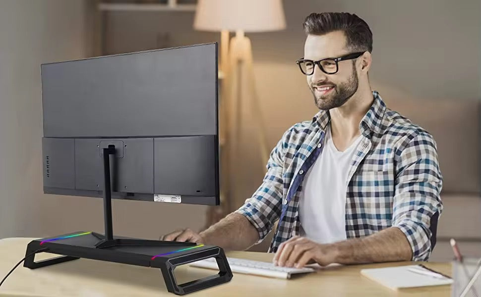ستاند شاشة RGB للألعاب مع درج ومنفذ USB – تصميم أنيق وقابل للطي