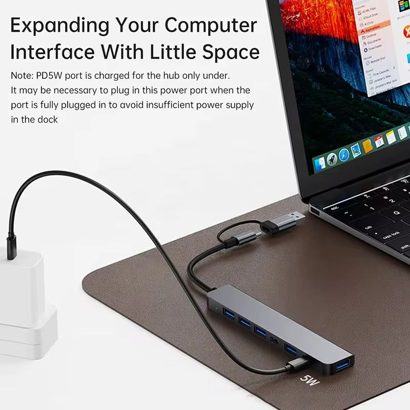هَب USB 7 في 1 – محوّل متعدد المنافذ Type-C & USB 3.0 بسرعة عالية ⚡