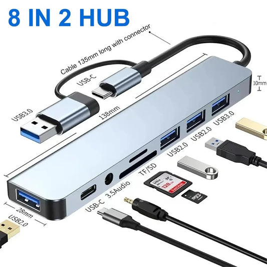 قاعدة USB-C متعددة 8 في 1 – كل المنافذ في قطعة وحدة! 🔌