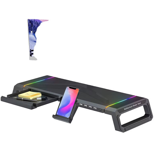 ستاند شاشة RGB للألعاب مع درج ومنفذ USB – تصميم أنيق وقابل للطي